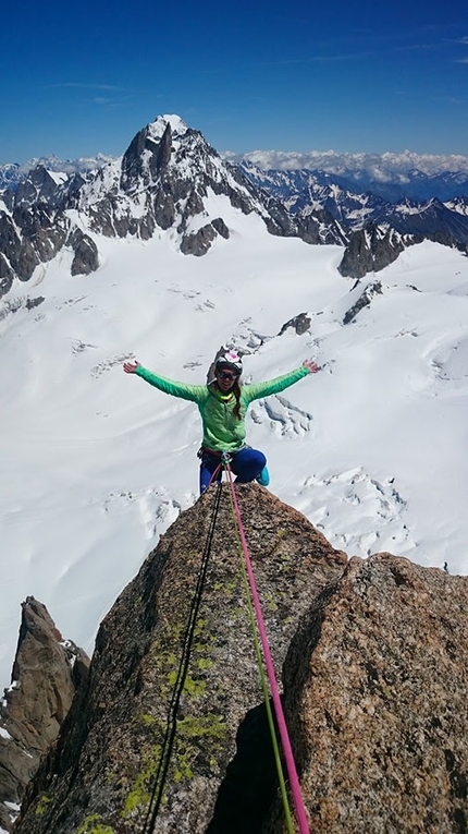 Caroline Ciavaldini, Voie Petit, Grand Capucin, Mont Blanc - Caroline Ciavaldini during her successful redpoint ascent of the Voie Petit on Grand Capucin in July 2016