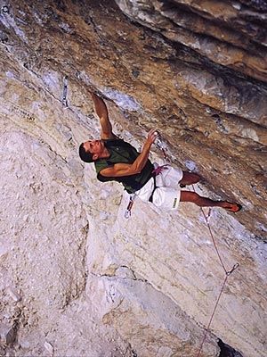 Erto - Luca Zardini climbing The Big Mother 8c+, Erto.
