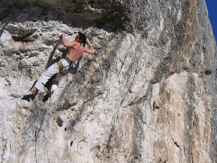 Fonzaso, Veneto, Italy - Nicola Pesavento climbing Belfagor 8b+