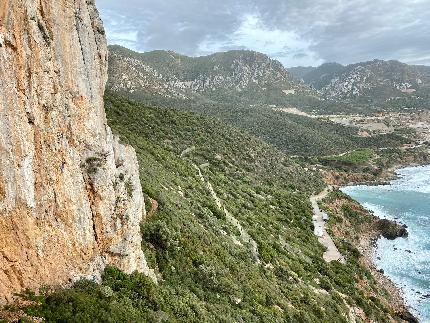 Pandora, Masua, Sardinia - Elisabetta Ceaglio climbing Il Cigno (6a) in the sector Pandora at Masua in Sardinia