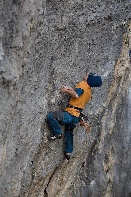 Andrea Locatelli - Andrea Locatelli making the first ascent of 'Il bombarolo' (8c+)