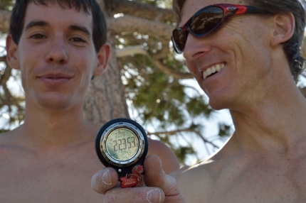 The Nose Speed - Hans Florine and Alex Honnold on the top of El Cap after their speed record up The Nose (Yosemite)
