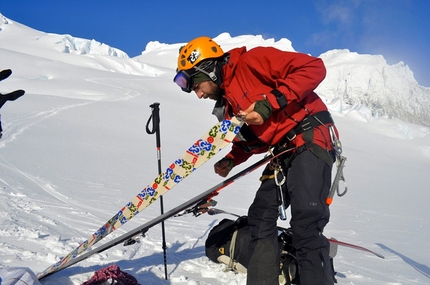 Monte Sarmiento - Camilo Rada: getting ready to ski­ up the high camp again ­with the last loads