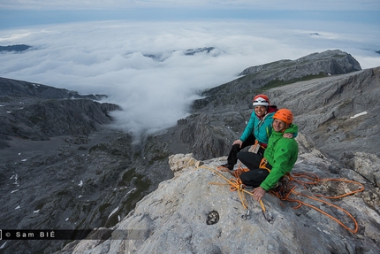 Cedric Lachat - Cédric Lachat and Nina Caprez on the summit of Orbayu, Naranjo de Bulnes, Picos de Europa, Spain