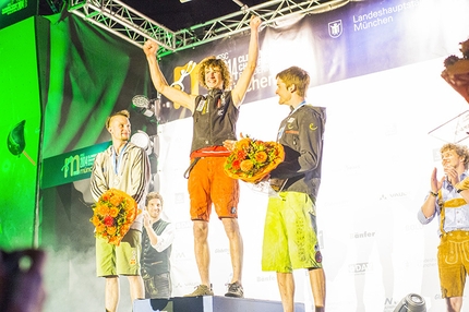 Campionati del Mondo Boulder 2014 - Il podio maschile dei Campionati del Mondo Boulder 2014: Jernej Kruder (argento), Adam Ondra (oro), Jan Hojer (bronzo)