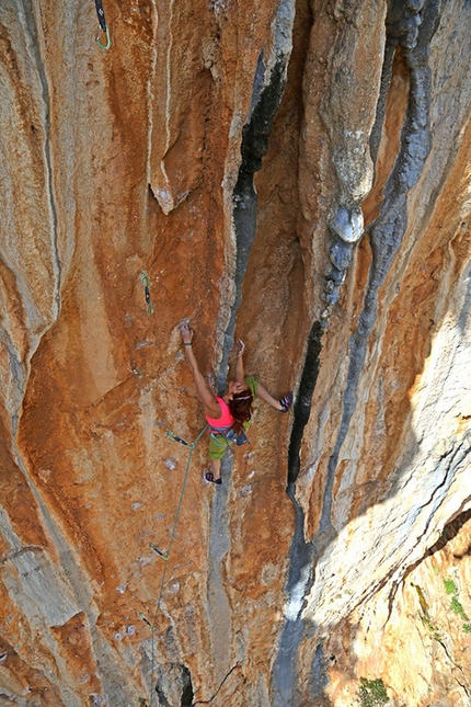 Leonidio, Greece - Argyro Papathanasiou climbing at Leonidio in Greece