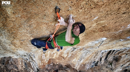 Iker Pou, Eneko Pou - Iker Pou making the first ascent of Big men 9a+, Fraguel, Mallorca.
