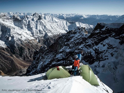 Stephan Siegrist, Thomas Senf, Andreas Abegglen, Himalaya - Stephan Siegrist and Andreas Abegglen on the ridge bivy, during the first ascent of Te (crystal), first ascended with Thomas Senf on 02/10/2015