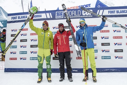 Ski Mountaineering World Cup 2016 - Individual race Men's podium at Font Blanca, Andorra of the Ski Mountaineering World Cup 2016: Michele Boscacci (2), Kilian Jornet Burgada (1),  Werner Marti (3)