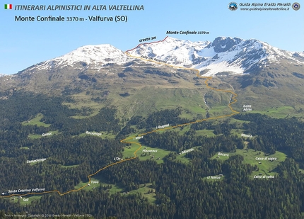 Monte Confinale, Alta Valtellina - Monte Confinale, Alta Valtellina, prospetto estivo della cresta SO