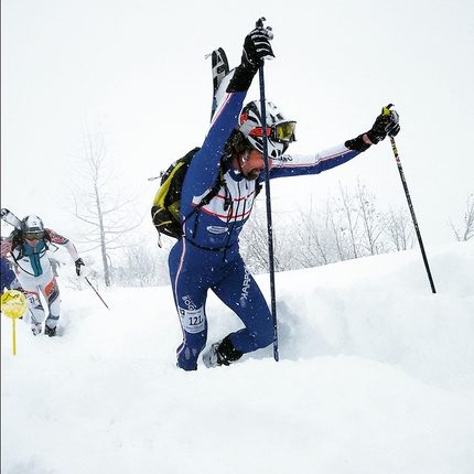 Tris Rotondo, Canton Ticino, Switzerland - During the Tris Rotondo ski mountaineering competition in Canton Ticino, Switzerland on 28/02/2016.