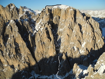Langkofeleck: first ski descent in the Dolomites by Hermann Comploj