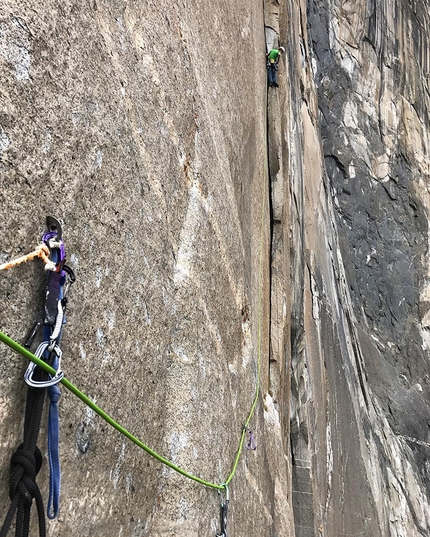 Adam Ondra, Dawn Wall, El Capitan, Yosemite - Adam Ondra climbing the runout 12th pitch of Dawn Wall, El Capitan, Yosemite