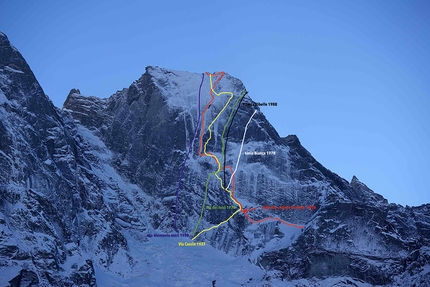 Pizzo Badile, Amore di Vetro, Marcel Schenk, Simon Gietl - 'Amore di Vetro', and the other routes on the NE Face of Pizzo Badile 