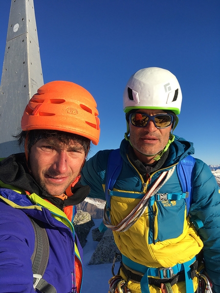 Via Cassin, Pizzo Badile, Luca Godenzi, Carlo Micheli - Luca Godenzi and Carlo Micheli on the summit of Pizzo Badile after having carried out a rare winter ascent of Via Cassin on 30-31/12/2016