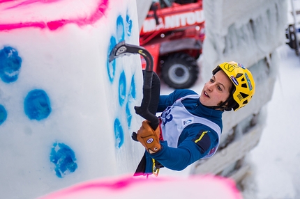 Ice Climbing World Cup 2017 - Angelika Rainer competing in the Ice climbing World Cup at Rabenstein, Italy