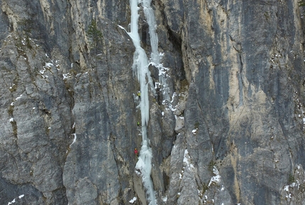 Romano Benet and Tine Cuder control Hysteria, a new icefall in Val Raccolana