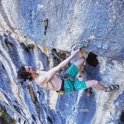 Adam Ondra, Lapsus, Andonno - Adam Ondra making the first repeat of Lapsus, the 9b sport climb freed by Stefano Ghisolfi in 2015 at Andonno, Italy