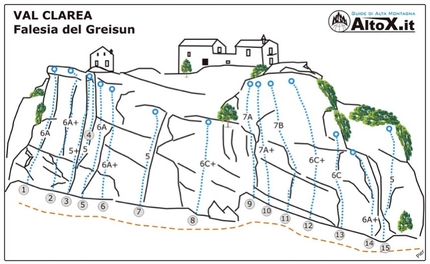 Gran Rotsa, Val Clarea, Valle di Susa - The routes at the crag Gran Rotsa, Val Clarea, Valle di Susa