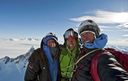 Torre Egger, Patagonia - Stephan Siegrist, Dani Arnold & Thomas Senf on the summit of Torre Egger, Patagonia