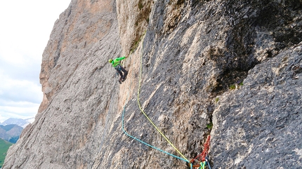 Big new rock climb up Langkofel in Dolomites