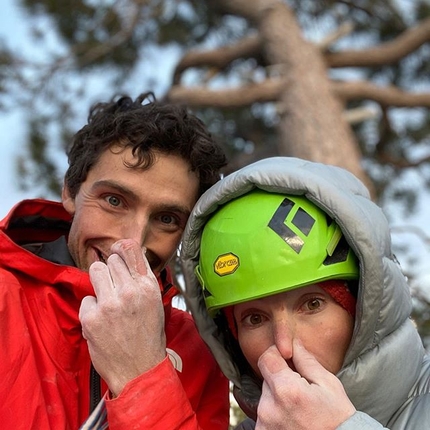 The Nose El Capitan Yosemite - Jacopo Larcher and Barbara Zangerl on the summit of The Nose, El Capitan, Yosemite climbed free over six days in autumn 2019