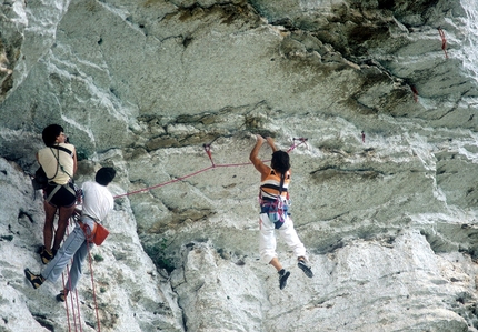 Patrick Berhault - Patrick Berhault climbing Coralie, Monte Cucco, Finale Ligure