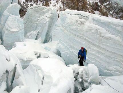 Gasherbrum II - Winter 2011 - Cory Richards navigating through the seracs
