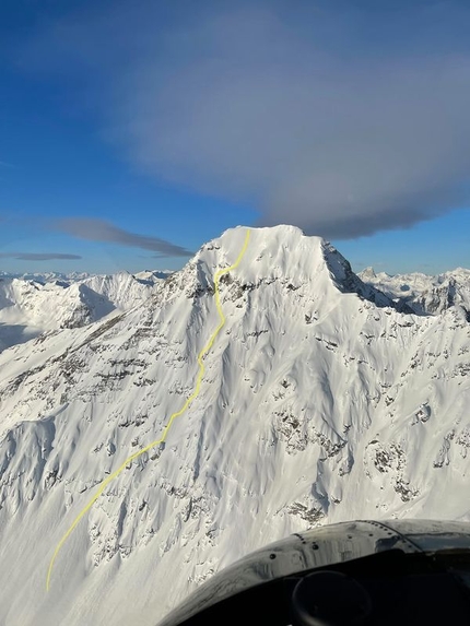 Christina Lustenberger, Mark Herbison, Sam Smoothy ski East Face of Mount Ethelbert in Canada