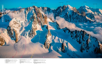 Alex Buisse, Mont Blanc Lines, Mont Blanc - Aiguilles du Chamonix, from the book Mont Blanc Lines by Alex Buisse: Aiguille du Chardonnet, Les Droites, Aiguille Verte, Les Drus, Mont Blanc, Aiguille du Midi