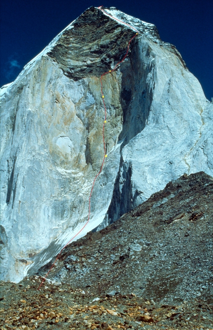 Silvo Karo - Bhagirathi III parete ovest (6b A4 85°) salita da Silvo Karo e Janez Jeglič nel 1990