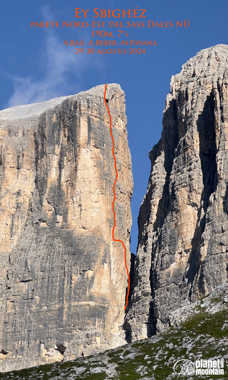 Ey Sbighèz, Sas dales Nü, Sella, Dolomites, Alessandro Baù, Alessandro Beber, Matteo Pavana