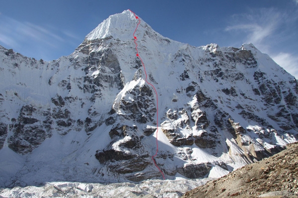Chang Himal, The impressive North Face Chang Himal (6750m) and the line ...