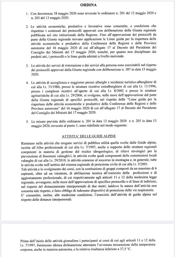 L'ordinanza n. 207 del Presidente della Regione Valle d'Aosta del 17 maggio 202