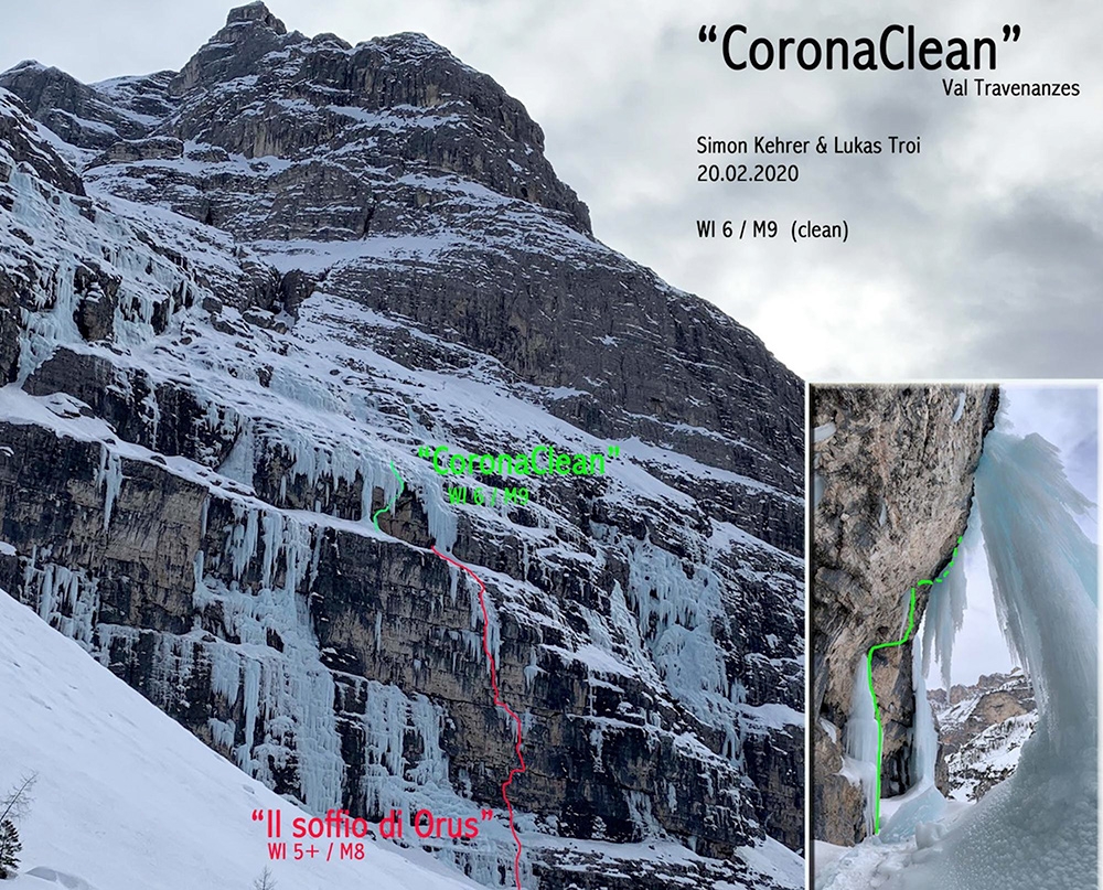 Corona Clean, Val Travenanzes, Dolomites, Simon Kehrer, Lukas Troi