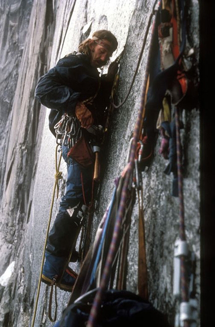 Jim Bridwell - Jim Bridwell climbing the Compressor route, Cerro Torre, Patagonia