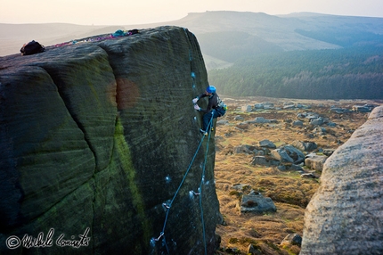 Michele Caminati - Michele Caminati climbing Braille Traille E7 6c, first ascended by Johnny Dawes at Burbage, England