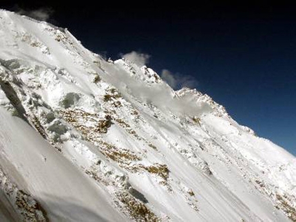 Mazeno Ridge, Nanga Parbat - The final (east) section of the Mazeno ridge and the summit of Nanga Parbat in the furthest distance.