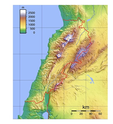Libano scialpinismo - Orografia del Libano: vedi testo per la spiegazione. (2)