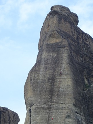 Meteora Greece, Kapelo Peak - Vangelis Galanis making the rope solo first ascent of 'Dietrich Hasse' on Kapelo Peak at Meteora in Greece, June 2024