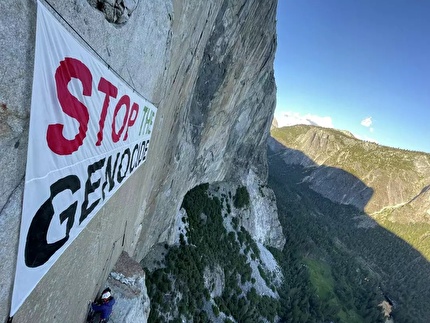Stop the Genocide banner hung on El Capitan in protest against Gaza war