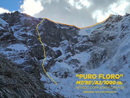 Nevado Copa, Peru, Iker Pou, Eneko Pou, Micher Quito - The first ascent of 'Puro Floro' on the SE Face of  Nevado Copa (6190m) in Peru (Iker Pou, Eneko Pou, Micher Quito July 2024o)