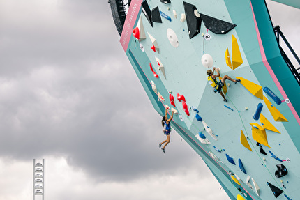 Giochi Olimpici Parigi 2024 - Giochi Olimpici Parigi 2024: Natalia Grossman & Campbell Harrison in allenamento sulla parete di arrampicata sportiva utilizzata per le Olimpiadi