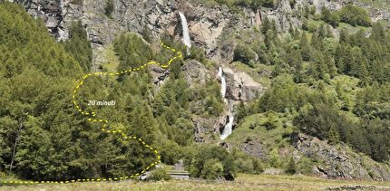 Cascata Lo Dard, Ollomont, Valle d'Aosta - The approach path to reach the crag Cascata Lo Dard close to Ollomont in Valle d'Aosta, Italy