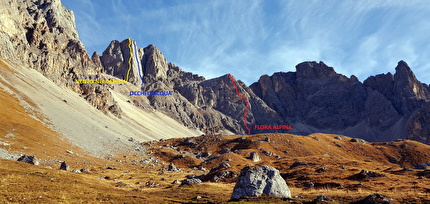 Torre del Formenton, Dolomiti, Marco Bozzetta, Costante Carpella - Torre del Formenton nelle Dolomiti e le vie che portano la firma di Marco Bozzetta: Vento nei Capelli, Occhi d’Acqua e Flora Alpina 