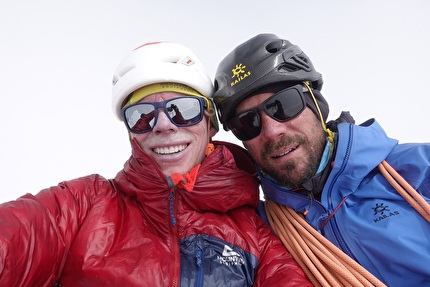 Aleš Česen Tom Livingstone Gasherbrum III - Tom Livingstone & Aleš Česen on the summit of Gasherbrum III after having made the first ascent of the West Ridge, summer 2024