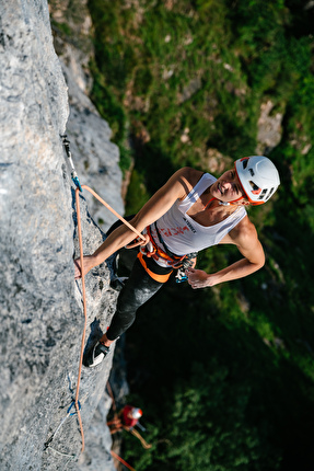 Lara Neumeier, Nimm Dir Zeit, Roter Stein, Austria - Lara Neumeier making the first repeat of 'Nimm Dir Zeit' on Roter Stein in Austria, 08/2024