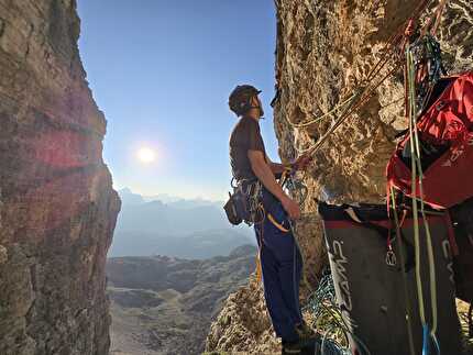 Ey Sbighèz, Sas dales Nü, Sella, Dolomiti, Alessandro Baù, Alessandro Beber, Matteo Pavana - L'apertura di 'Ey Sbighèz' al Sas dales Nü nel gruppo del Sella, Dolomiti (Alessandro Baù, Alessandro Beber, Matteo Pavana 29-30/08/2024)