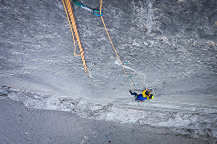 Speckkarplatte, Karwendel, Austria, Armin Fuchs, Peter Manhartsberger - Armin Fuchs climbing pitch 5 of 'Leider Geil' on Speckkarplatte, Karwendel, Austria (Armin Fuchs, Peter Manhartsberger)