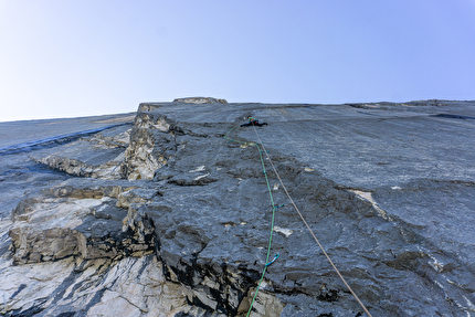 Speckkarplatte, Karwendel, Austria, Armin Fuchs, Peter Manhartsberger - Armin Fuchs climbing pitch 3 of 'Leider Geil' on Speckkarplatte, Karwendel, Austria (Armin Fuchs, Peter Manhartsberger)